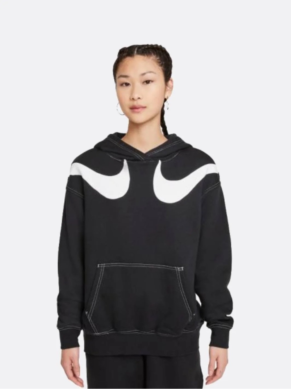 Nike Black Hoodie Sweater with White Swoosh Panels